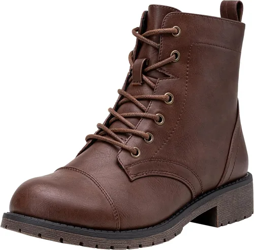 Miniatura 16 de Vepose - Botines de tacón bajo para mujer, botines militares a la moda con cordones