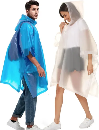 Miniatura 41 de Paquete de 2 ponchos de lluvia para adultos, reutilizables, impermeables, de supervivencia, emergencia, resistente, con capucha con cordón