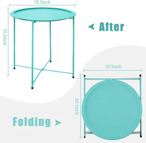 Miniatura 3 de Garden 4 you Juego de 2 mesas auxiliares, mesa auxiliar para exteriores, mesa pequeña para patio, mesa auxiliar de metal, mesa auxiliar redonda Verde