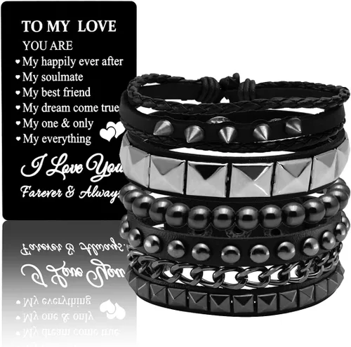 Miniatura 14 de Eigso Juego de 4 pulseras de cuero punk, con tachuelas de roca para hombres y mujeres, estilo retro, clásico, con pinchos, de metal, para hombre