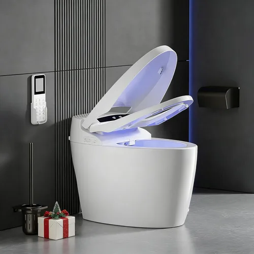 Miniatura 12 de LOUPUSUO Inodoro inteligente con rociador de agua caliente y secadora, inodoro de bidé de una pieza con funcionamiento automático de sensor de pie