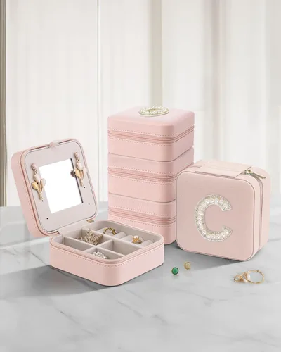 Miniatura 2 de Vlando Joyero de viaje para mujeres y niñas, estuche de joyería de viaje con inicial L, estuche de viaje pequeño, mini joyero de viaje