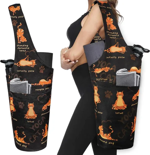Miniatura 34 de Bolsa de esterilla de yoga impresa a la moda con bolsillo lateral grande y bolsillo con cremallera, bolsa larga de yoga que se adapta a la mayoría