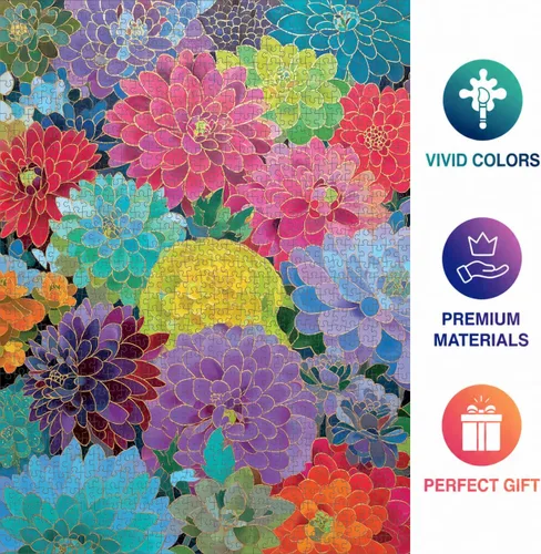 Miniatura 5 de Cross & Glory Sinfonía dorada de la dalia - Rompecabezas de 1000 piezas para adultos Rompecabezas de arte de mosaico floral vibrante Obra