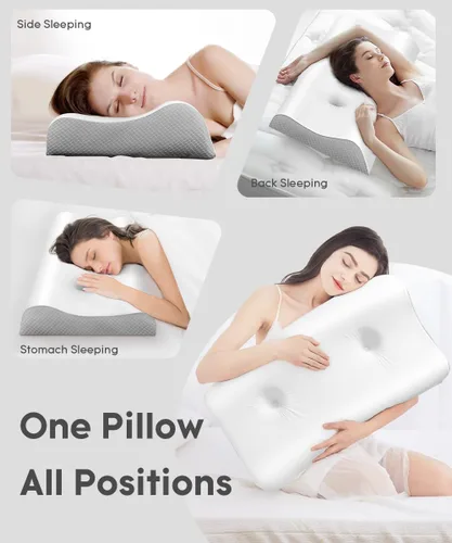 Miniatura 6 de Almohada cervical para alivio del dolor de cuello - Almohada de contorno de espuma viscoelástica para dormir, almohada de cuello con zonas de alivio