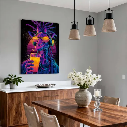 Miniatura 2 de Vibrant Neon Giraffe Poster Synthwave Wall Art for Bedroom Living Room Decoration Cool Animal Print Groovy Retro Music Decor-Unframed-12x18inch
