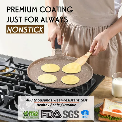 Miniatura 3 de DIIG Sartén antiadherente para crepas de 11 pulgadas con espátula esparcidora, sartén para panqueques antiadherentes para cocinar, plancha marrón
