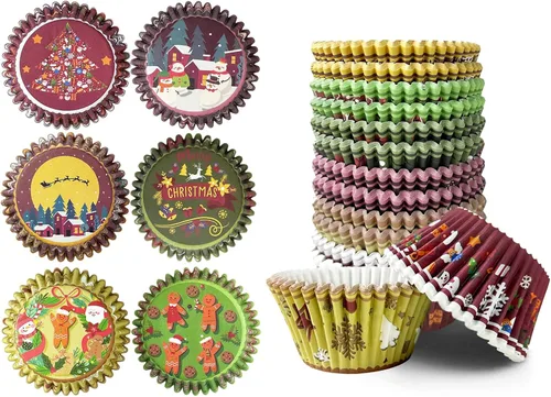 Miniatura 12 de qiqee 300 forros estándar para cupcakes, 6 diseños de papel azul degradado para cupcakes, tazas para hornear, envoltorios de cupcakes