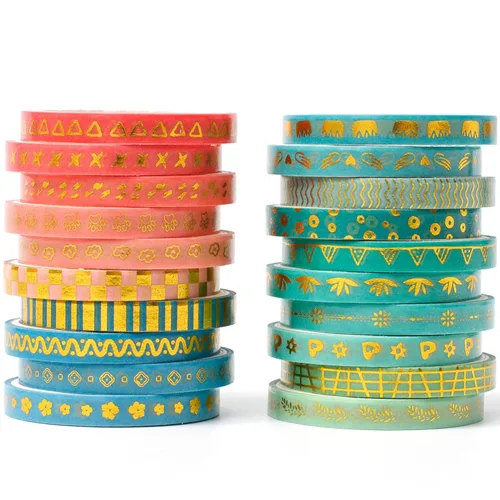 Miniatura 6 de Juego de Cinta Washi Dorada Delgada con Impresión Básica de Lámina, Cintas de Enmascarar Decorativas para Artes, Manualidades DIY, Diarios, Naranja
