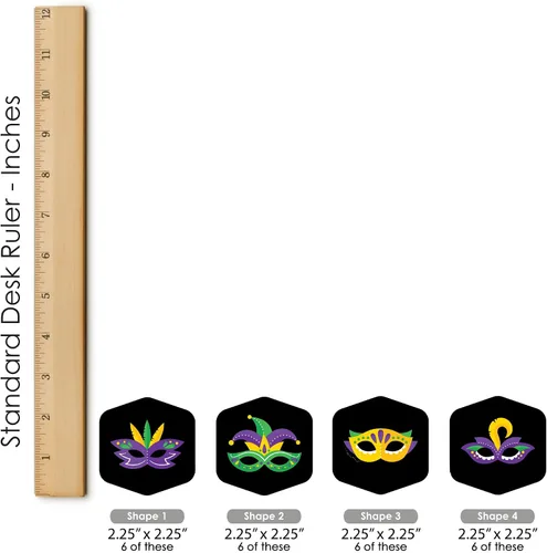 Miniatura 7 de Big Dot of Happiness Máscara colorida de Mardi Gras, caza del tesoro para fiesta de máscaras, 1 soporte y 48 piezas de juego, juego de ocultar