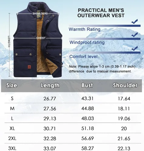 Miniatura 5 de XinYangNi Men's Winter Warm Outdoor Padded Puffer Vest Thick Fleece Lined Sleeveless Jacket