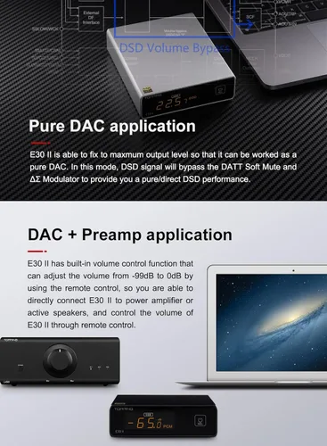 Miniatura 7 de Topping E30 II DAC Preamplificador de audio Decodificador de audio - 2xAK4493S Hi-Res XMOS XU208 DAC 32Bit/768kHz DSD512 DSD Modo directo para Negro
