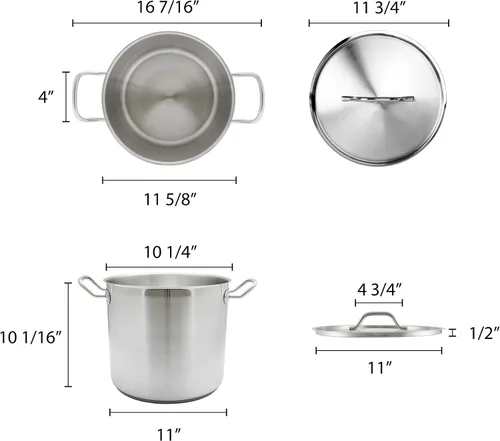 Miniatura 2 de Olla de acero inoxidable Thundergroup con tapa SLSPS016 16 cuartos de galón Certificado NSF