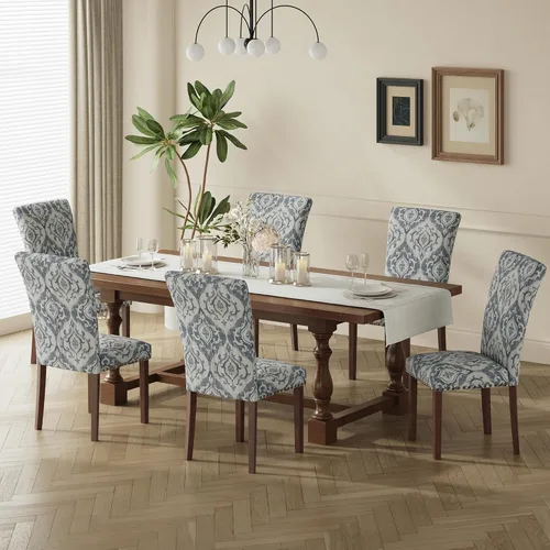 Miniatura 37 de COLAMY Juego de 2 sillas de comedor tapizadas Parsons, sillas de tela para comedor y cocina con detalle de cabeza de clavo y patas de madera