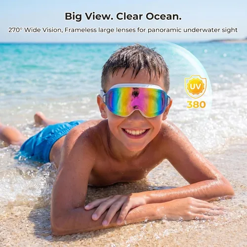 Miniatura 4 de Aegend Gafas de natación para adultos, paquete de 2 unidades, sin marco, 180°, visión amplia, antiniebla, UV, a la moda, para hombres y mujeres