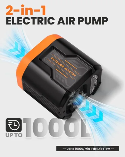 Miniatura 2 de OutdoorMaster Bonito - Bomba de aire eléctrica portátil de 5 kPa para inflables, mini bomba de aire recargable de 14.43 Wh, inflado y desinflado
