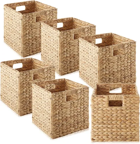 Miniatura 10 de Casafield Cestas de almacenamiento de jacinto de agua de 10.5 x 10.5 pulgadas, color espresso, juego de 6 organizadores de cubos plegables