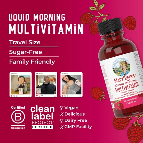 Miniatura 8 de MARYRUTH'S - Paquete de viaje multivitamínico líquido para la mañana Multivitamínico para hombres y mujeres Vitamina A C D E B6 B12 Biotina Zinc