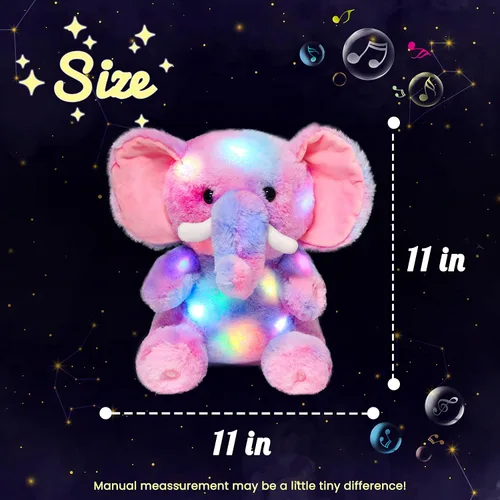 Miniatura 2 de Hopearl Elefante de peluche con luces LED y música colorido, con volumen ajustable, canciones de cuna, animado, da calma, para festival, cumpleaños