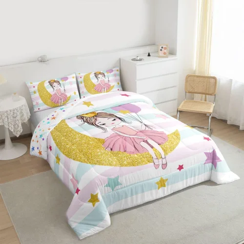 Miniatura 65 de Erosebridal Juego de ropa de cama de princesa de ballet, tamaño Queen, juego de edredón de 3 piezas para niñas bailarinas de ballet, lindo juego