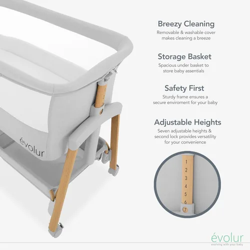 Miniatura 3 de évolur Lullaby - Moisés portátil con ruedas, cama de noche ajustable, laterales de malla transpirable, cesta de almacenamiento grande, fácil