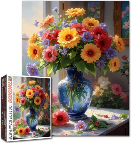Miniatura 15 de Rompecabezas de flores de jardín de 1000 piezas para adultos, familias (flores de dalias, plantas tropicales, hojas), piezas que encajan