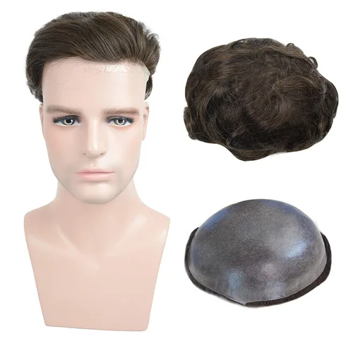 Miniatura 14 de Amiable toupee para hombres 0.001 in ultra suave piel fina para hombre, pieza de cabello humano real para hombres, sistema de reemplazo de cabello