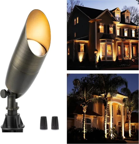 Miniatura 64 de Gardenreet Focos de paisaje de latón de bajo voltaje, luz LED para exteriores de 12 V, luces con cable IP65 impermeables, bronce antiguo