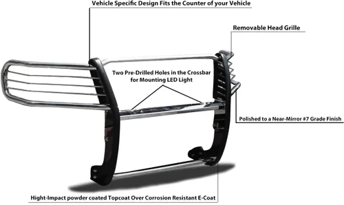 Miniatura 3 de Cepillo de rejilla de caballo negro, protector de parachoques modular de acero inoxidable compatible con Honda Pilot-17H151402MSS 2016-2022