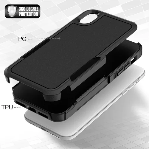 Miniatura 4 de Funda para iPhone XR: funda protectora de doble capa resistente para teléfono celular, a prueba de golpes, resistente, con protector de pantalla