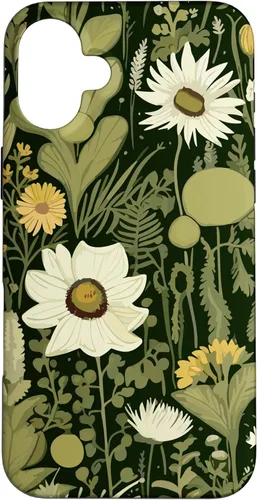 Miniatura 22 de iPhone 13 Wildflower, patrón de flores botánicas verdes, funda de flores silvestres boho
