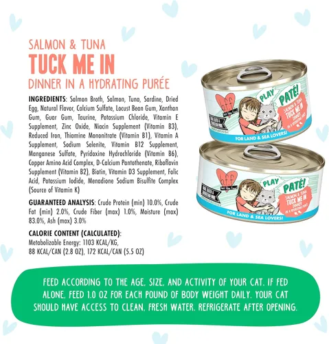 Miniatura 4 de Weruva B.F.F. Play – Best Feline Friend Paté Lovers, Aw Yeah!, Salmon & Atún Tuck Me in with Salmon & Tuna, lata de 2.8 oz (paquete de 12)