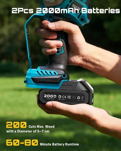Miniatura 5 de SEESII Mini motosierra sin escobillas de 6 pulgadas, sierra de mano con 2 baterías de 2000 mAh, motosierra inalámbrica con engrasador automático