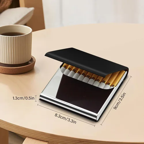 Miniatura 5 de Caja de cigarrillos de cuero delgada portátil para sostener 10 cigarrillos de tamaño regular - Caja de cigarrillos de cuero de acero inoxidable
