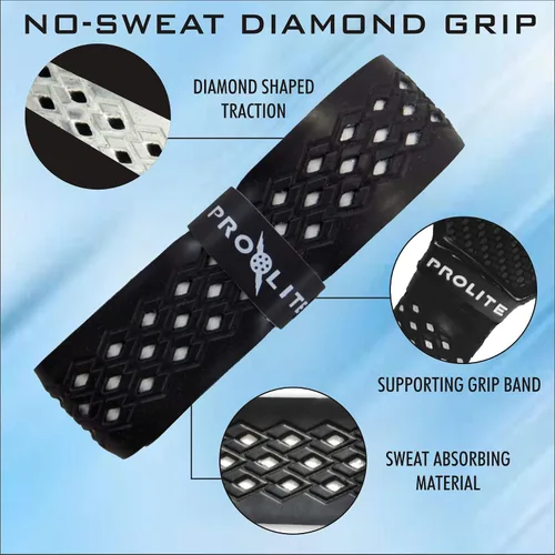 Miniatura 6 de Agarre de diamante sin sudor para palas de pickleball, tenis, raquetball Blanco con base negra