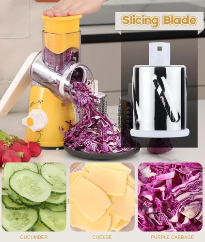 Miniatura 3 de Ourokhome rallador giratorio de queso con manivela manual, triturador de cocina con mandolina de velocidad, molinillo de frutos secos con mango