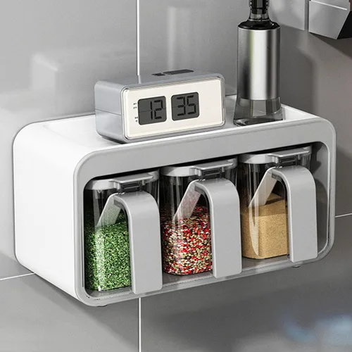 Miniatura 8 de Caja de especias, caja de especias montada en la pared, tarros de especias, caja de condimentos de cocina para el hogar, caja de almacenamiento