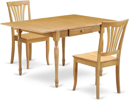 Miniatura 12 de East West Furniture MZAV3-BCH-W - Juego de comedor de 3 piezas para espacios pequeños que contiene una mesa de comedor rectangular con gotas y 2