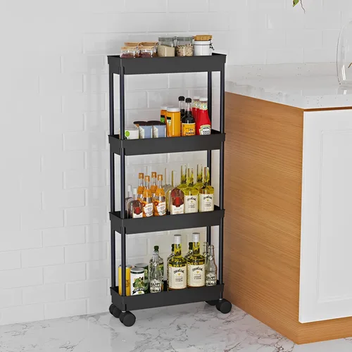Miniatura 5 de Sooyee Carrito de Almacenamiento Delgado de 4 Niveles, Carrito de Almacenamiento con Ruedas, Estante Estrecho, Estante de Baño, Unidad de Estantería