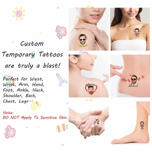 Miniatura 6 de YESCUSTOM Tatuajes temporales personalizados con foto, tatuaje facial personalizado con logotipo para adultos, parejas, mujeres, hombres, tatuajes
