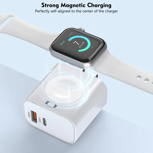 Miniatura 5 de Cargador de Apple Watch, magnético inalámbrico para carga de Apple Watch, paquete de 2, 23 W de doble puerto (USB-C + USB-A), bloque de carga rápida
