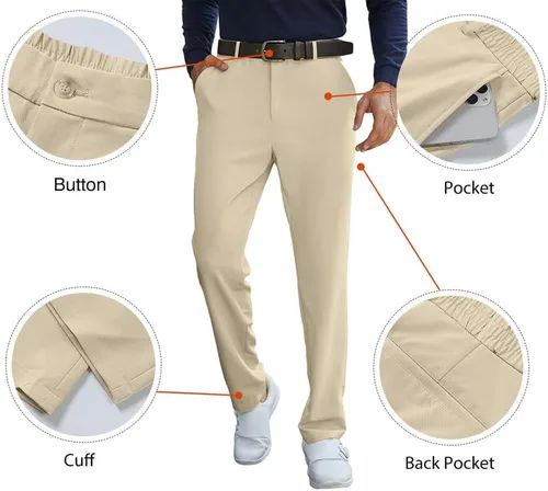 Miniatura 3 de JMIERR Pantalones de golf para hombre, elásticos, ajustados, para correr, viajes, trabajo, pantalones de vestir chinos para hombre