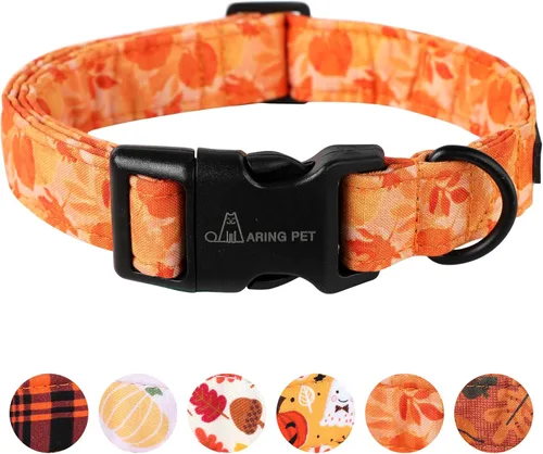 Aring Pet Collar de algodón, ligero y ajustable, con hebilla de liberación rápida, para perros pequeños, medianos y grandes, otoño, naranja, hojas