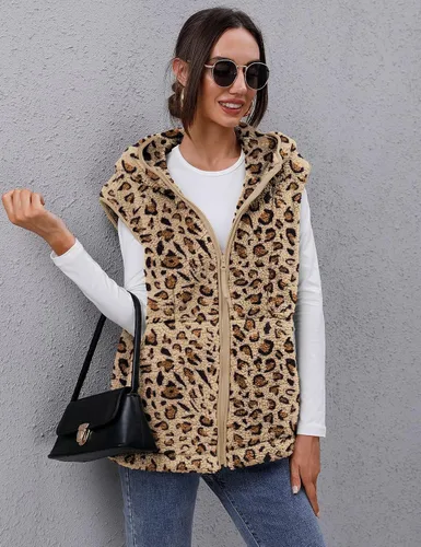 Miniatura 5 de TFSDOD Chaleco de forro polar sherpa para mujer, acogedor, sin mangas, con bolsillo, chaleco con capucha y cremallera para mujer