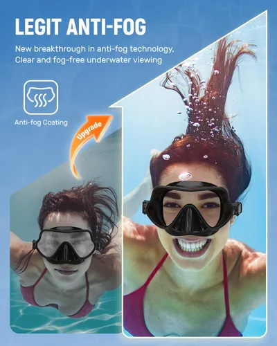 Miniatura 2 de W WSTOO Máscara de esnórquel antivaho antifugas, máscara de buceo panorámica, máscara de natación inastillable de vidrio templado, gafas de natación