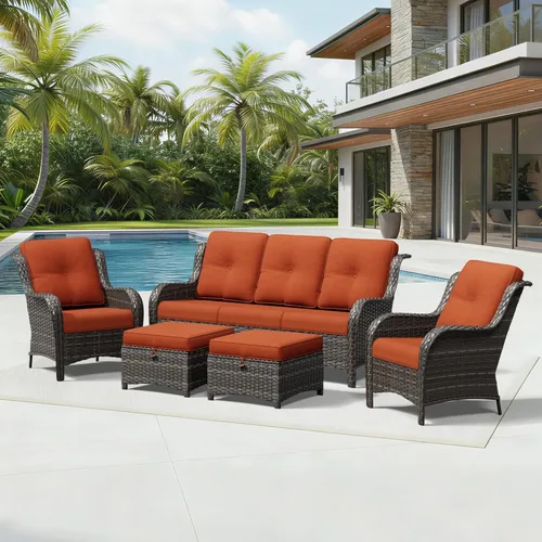 Miniatura 170 de Joyside Juego de sillas de mimbre para patio, juego de 3 piezas de mimbre para exteriores con 2 sillas reposabrazos y 1 mesa auxiliar para terraza
