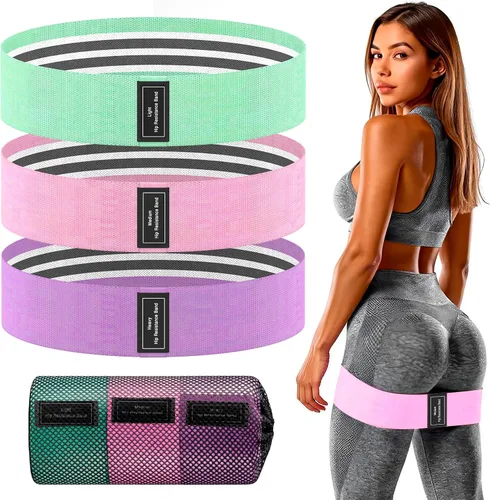 Miniatura 9 de Bandas anchas de resistencia de tela para entrenar 3 bandas antideslizantes de nivel de fuerza para mujeres y hombres Viene con una bolsa y Negro
