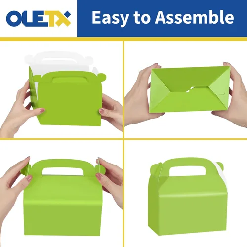 Miniatura 5 de Paquete de 30 cajas de regalo de fiesta verdes, cajas de regalo de papel a dos aguas con asas. Perfecto para jardinería, pulgares verdes, Verde