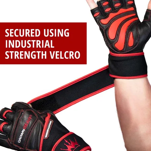 Miniatura 2 de Guantes de levantamiento de pesas para gimnasio, fitness, fisicoculturismo, guantes de entrenamiento cruzado de cuero Dominator Crossfit, con correa