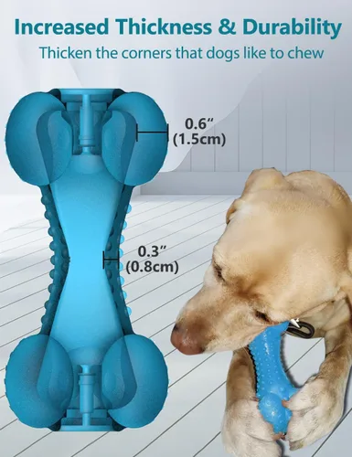 Miniatura 4 de SCHITEC - Juguete masticable para perros con sonido, hueso de goma natural resistente y duradero con cepillo de dientes, indestructible para Azul